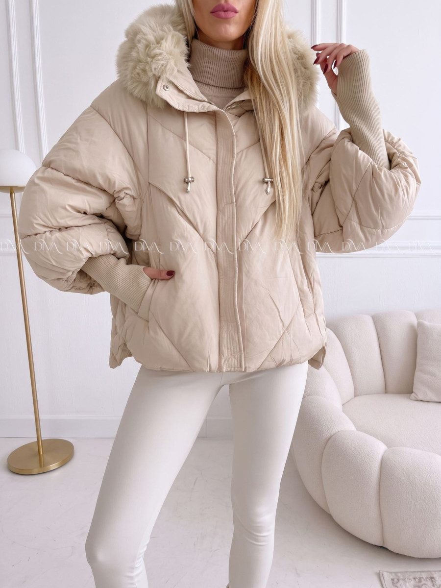 Zimná oversize bunda s puf rukávmi béžová AB 813 Zimná oversize bunda s puf rukávmi béžová AB 813