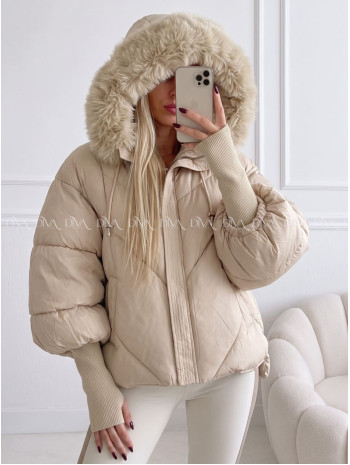 Zimná oversize bunda s puf rukávmi béžová AB 813