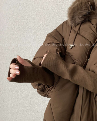Zimná oversize bunda s puf rukávmi čokoládová AB 813